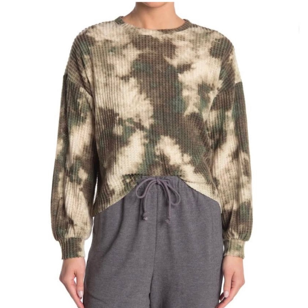 New! Abound waffle knit tie-dye hi-low sweater, beige green, size women's small